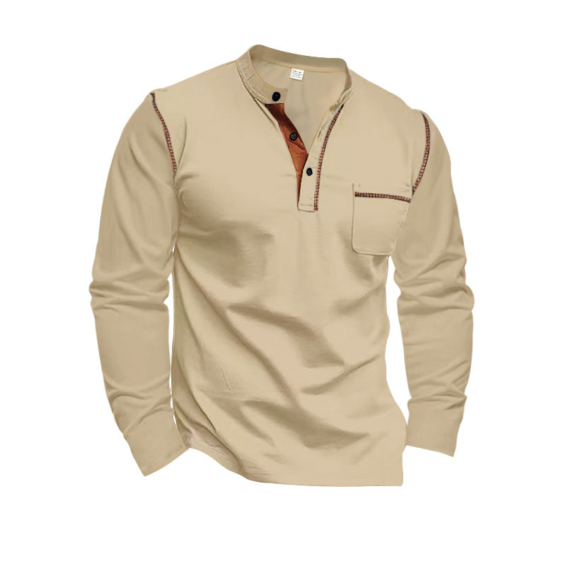 Men's Long Sleeve Henley Shirt with Modern Collar and Practical Chest Pocket Mune Fashion