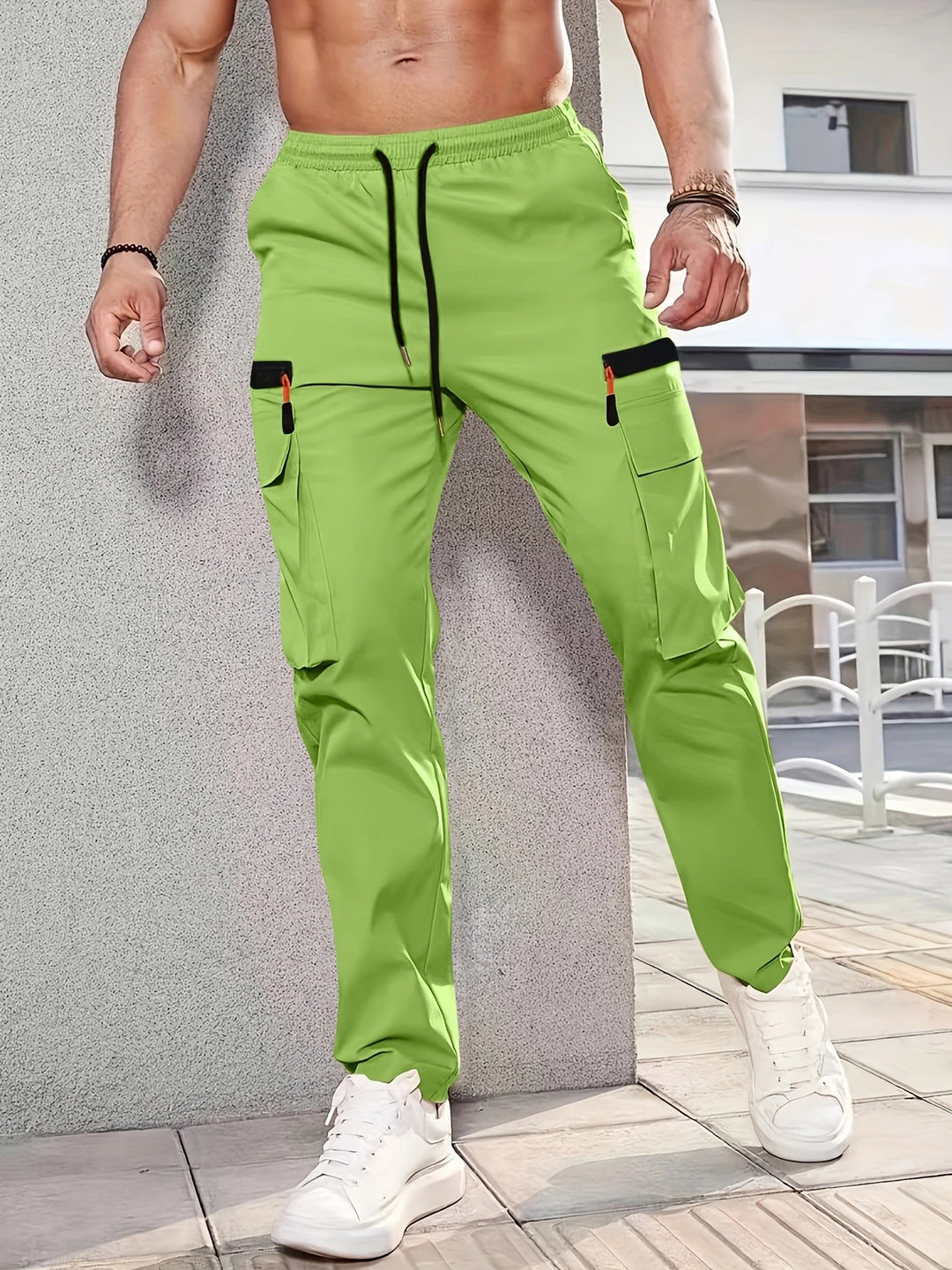 Men's cargo pants in jogger style with elastic waistband, drawstring & multiple pockets Mune Fashion
