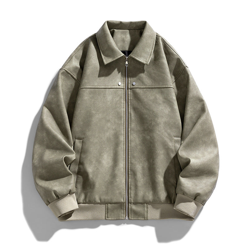 Men's  suede-effect collared full-zip bomber jacket with ribbed hem Mune Fashion