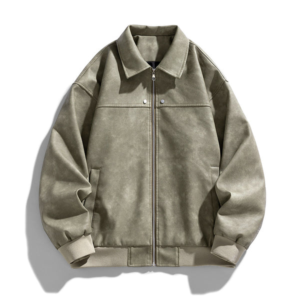 Men's  suede-effect collared full-zip bomber jacket with ribbed hem Mune Fashion