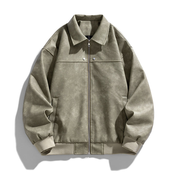 Men's  suede-effect collared full-zip bomber jacket with ribbed hem Mune Fashion