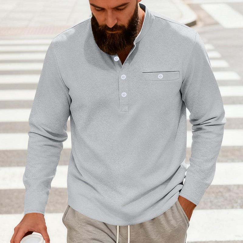 Men's casual long-sleeve Henley shirt made of cotton blend with chest pocket Mune Fashion