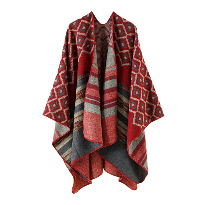 Women's Jacquard Throw with Geometric Square Pattern and Open Front Mune Fashion