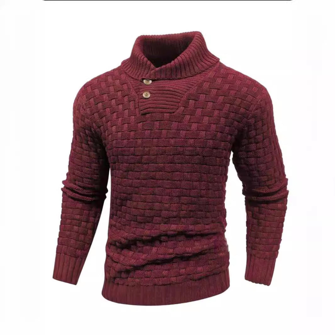 Men's structured knit sweater with high collar and decorative button placket Mune Fashion