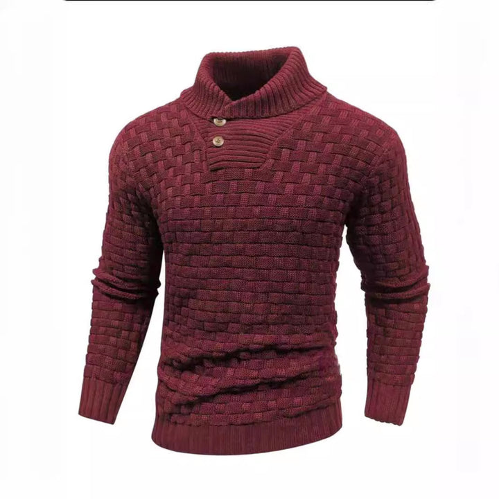 Men's structured knit sweater with high collar and decorative button placket Mune Fashion