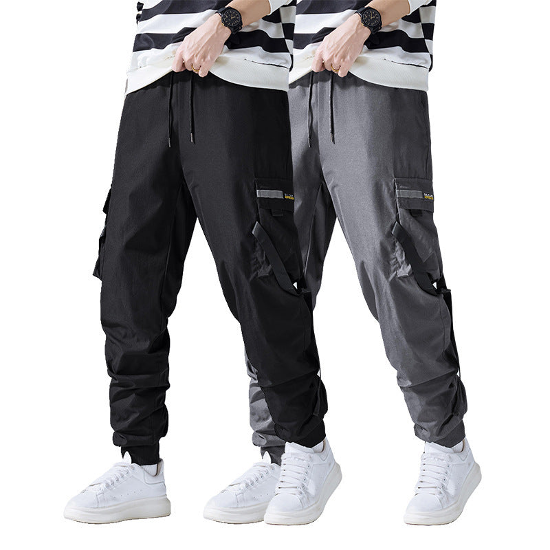 Men's tapered utility cargo pants in jogger style with multiple pockets, drawstring & elastic ankle cuffs Mune Fashion