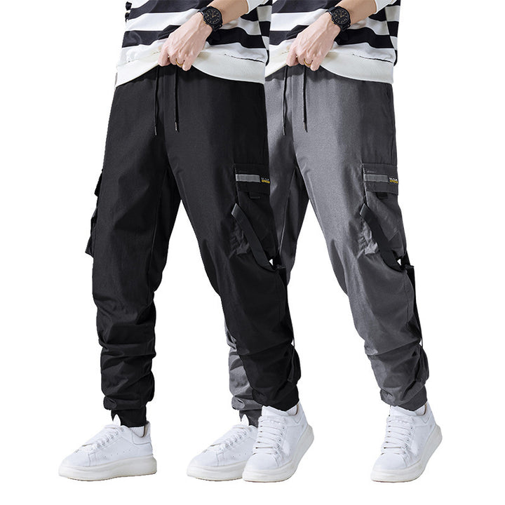 Men's tapered utility cargo pants in jogger style with multiple pockets, drawstring & elastic ankle cuffs Mune Fashion