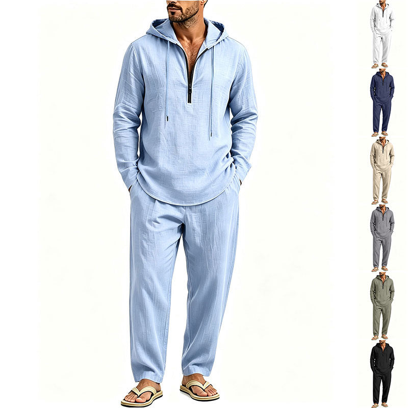 Men's Casual Lounge Set with Half-Zip Hoodie and Loose-Fitting Leisure Pants Mune Fashion