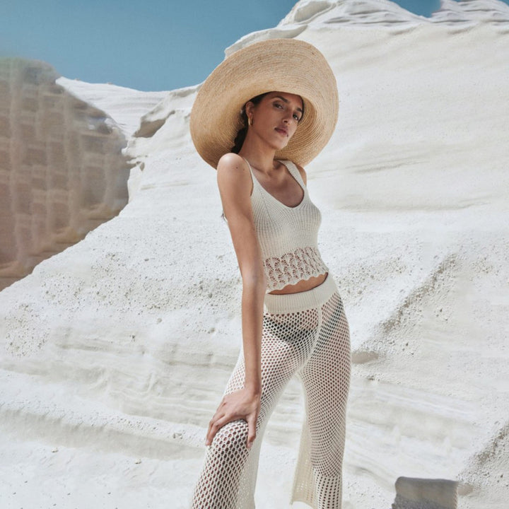 Women's airy cropped lace top and high-waisted mesh pants Mune Fashion