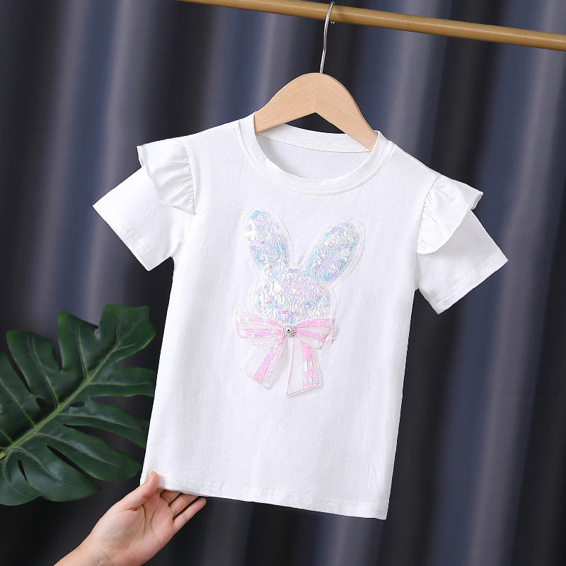 Girl's T-shirt with embroidered bunny and ruffle details Mune Fashion
