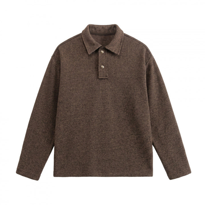 Unisex Boxy Polo Sweater made of wool blend with Henley button placket and straight hem Mune Fashion