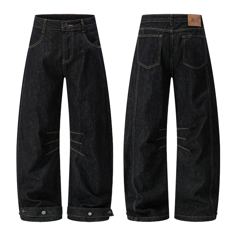 Men's ultra-wide denim trousers in palazzo cut with adjustable hem tabs Mune Fashion