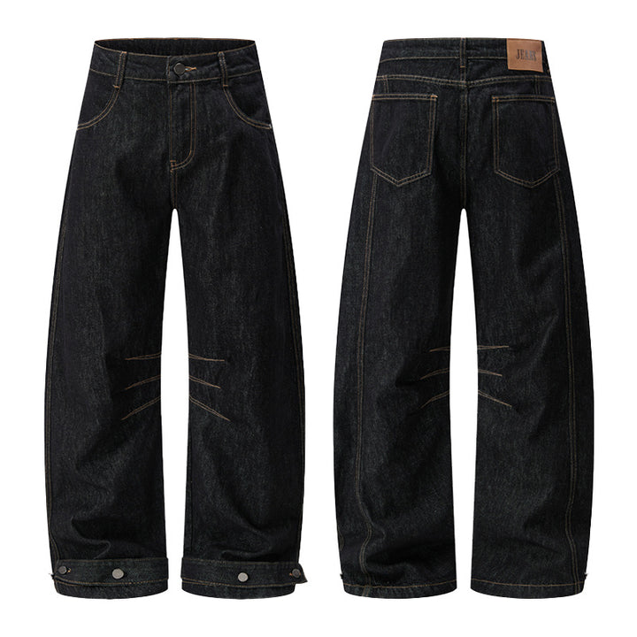 Men's ultra-wide denim trousers in palazzo cut with adjustable hem tabs Mune Fashion