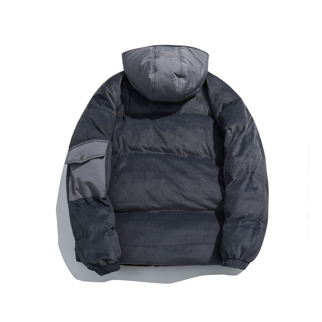 Women's cord quilted puffer jacket with hood and utility arm pocket Mune Fashion