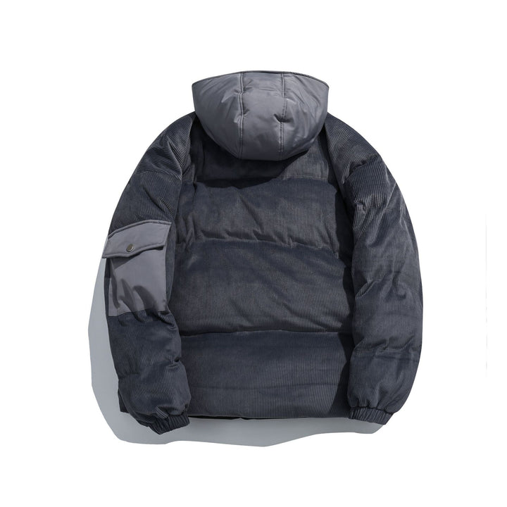 Women's cord quilted puffer jacket with hood and utility arm pocket Mune Fashion