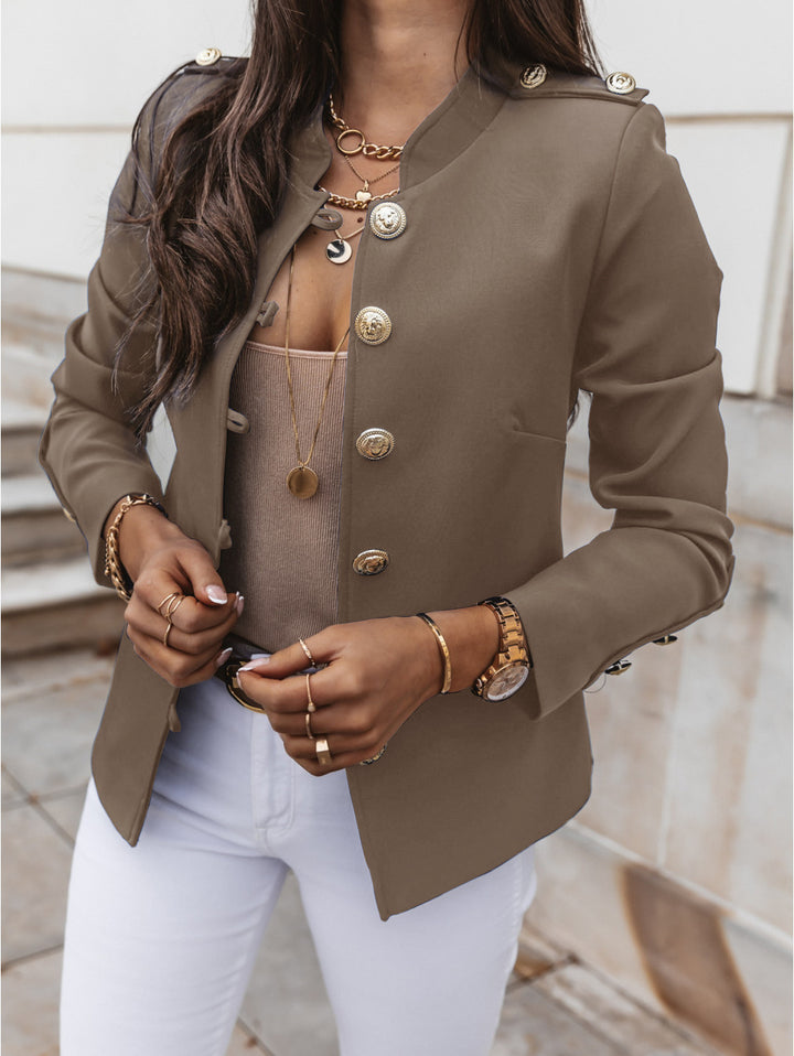 Women's military blazer with stand-up collar and decorative gold buttons Mune Fashion
