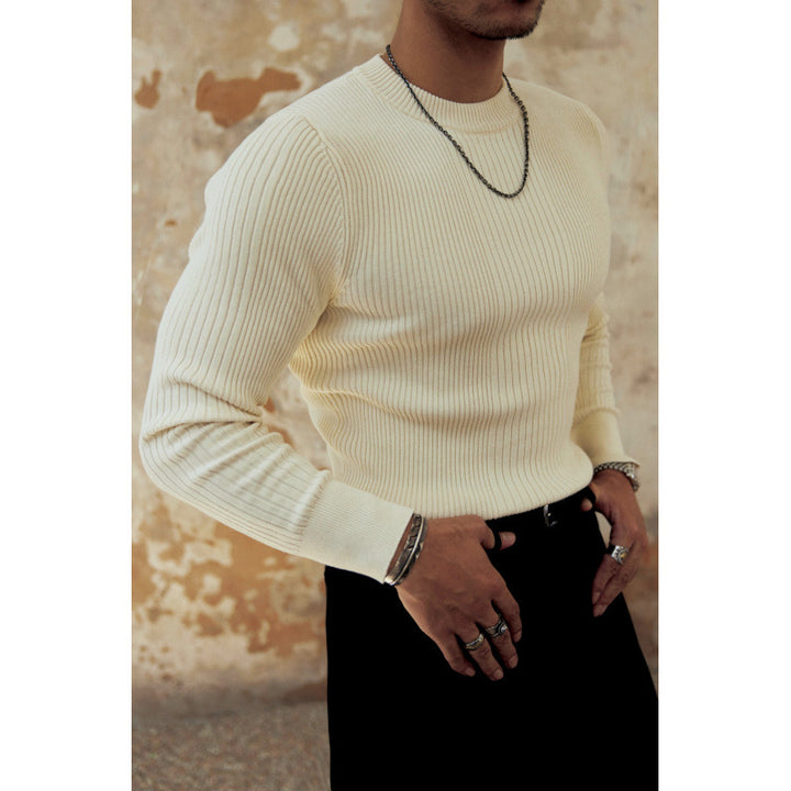 Men's figure-hugging ribbed knit sweater with round neckline Mune Fashion