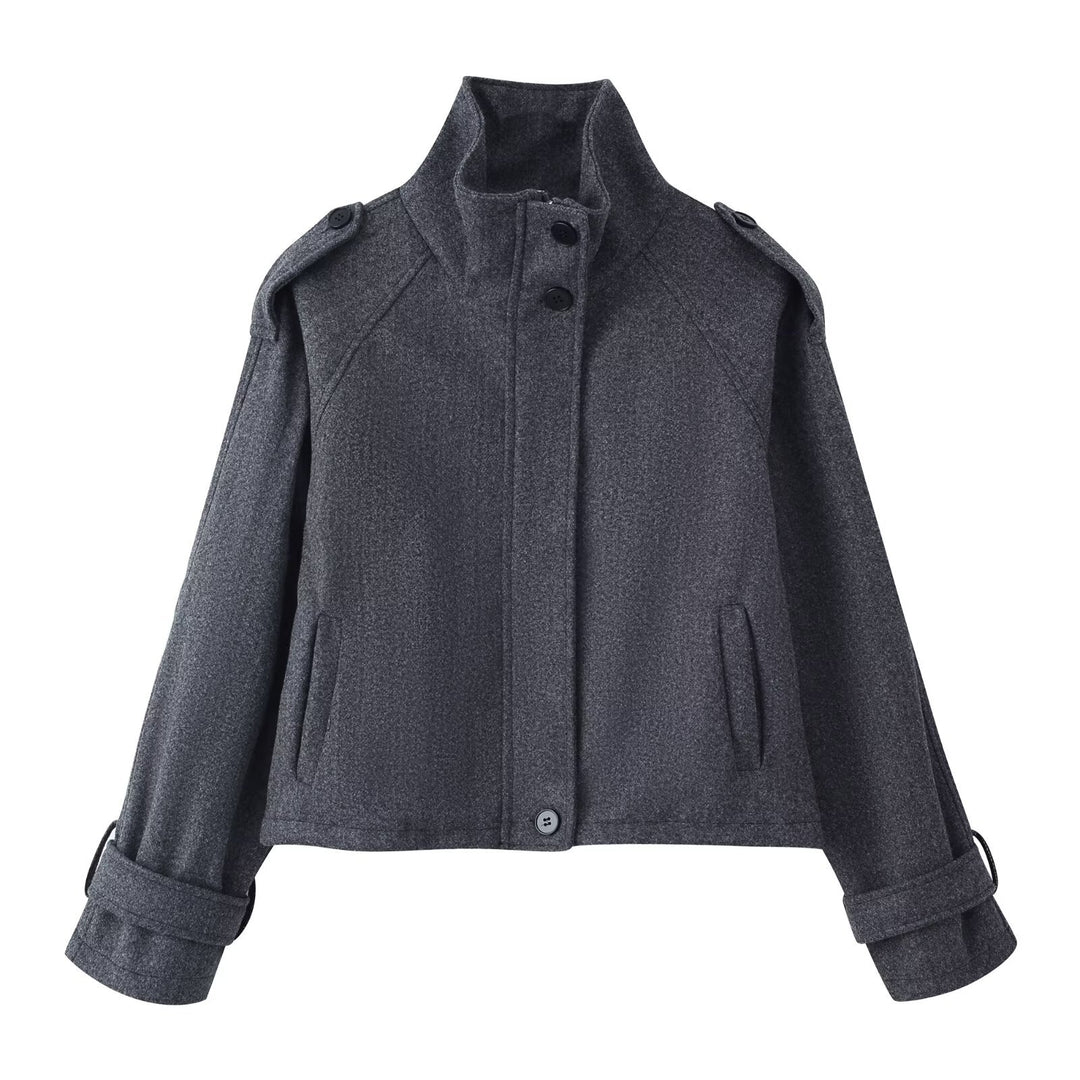 Women's short coat in cape look with high stand-up collar, epaulettes and wide raglan sleeves Mune Fashion