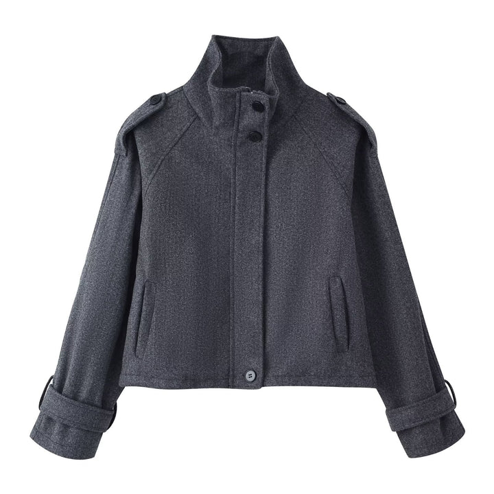 Women's short coat in cape look with high stand-up collar, epaulettes and wide raglan sleeves Mune Fashion