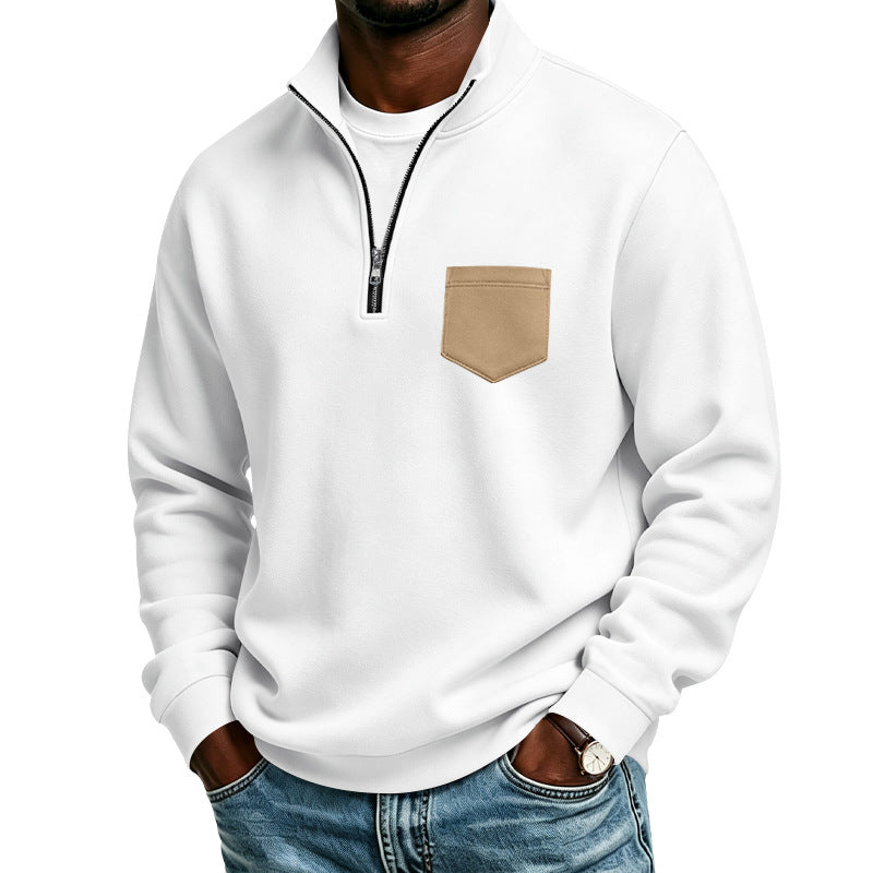 Men's Troyer Sweatshirt with Half Zipper and Contrasting Chest Pocket Mune Fashion