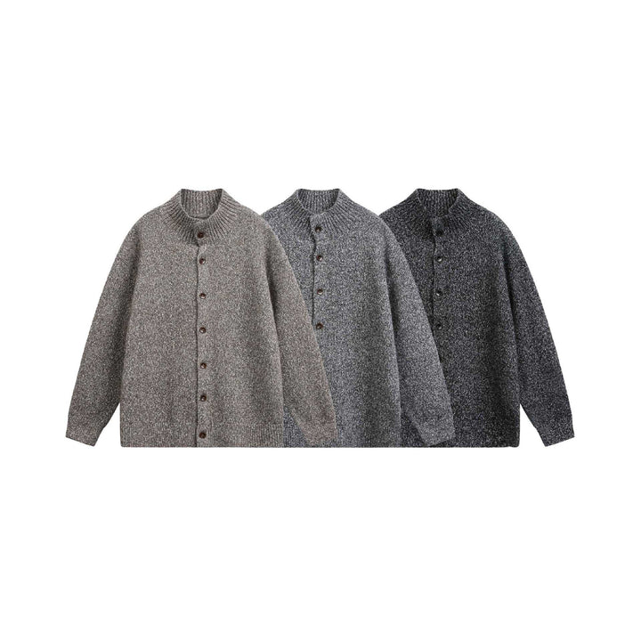 Women's Oversized Cardigan with Raised Ribbed Collar and Wooden Button Closure Mune Fashion