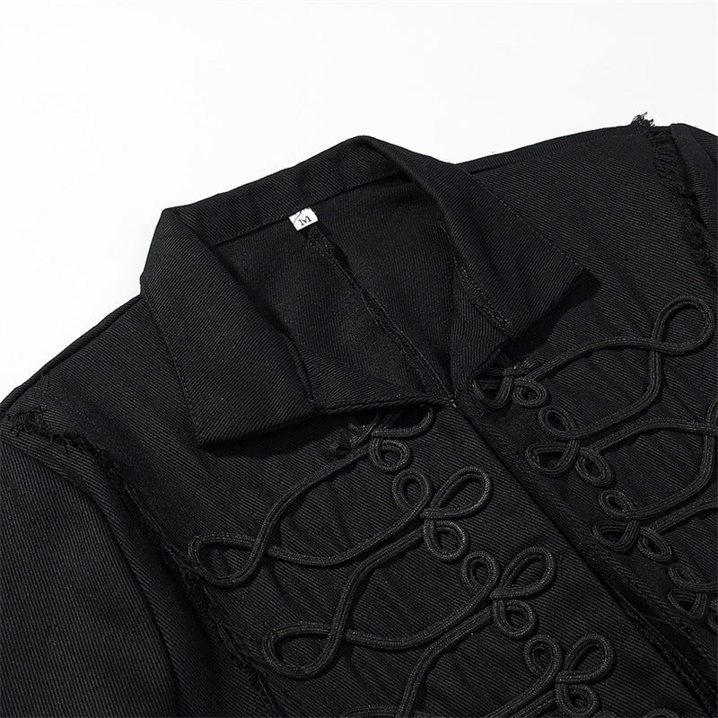 Women Cropped Military Inspired Jacket with Braid Application and Fringed Hem Mune Fashion
