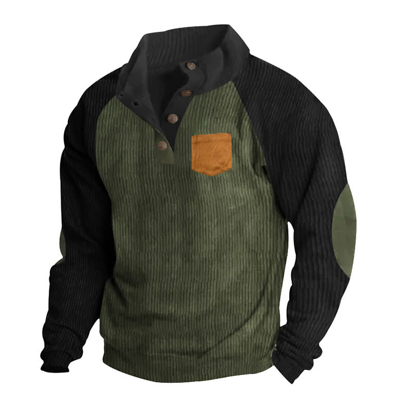 Men's Ribbed Henley Sweater with Raglan Sleeves, Elbow Patches & Chest Pocket Mune Fashion