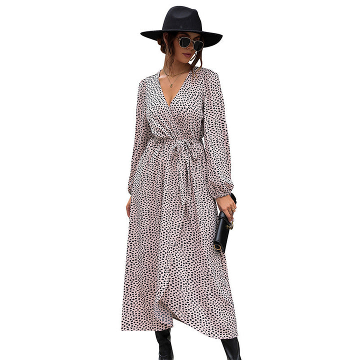 Women's Flowing Wrap Midi Dress with V-Neck, Elastic Smocked Waistband and High Split Mune Fashion
