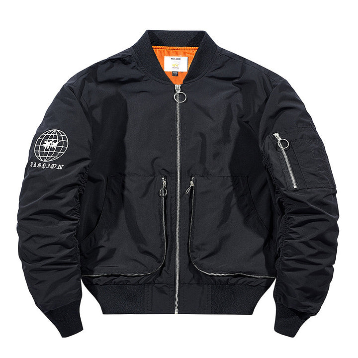 Men's Nylon Bomber Jacket in Aviator Style with Zipper Arm Pocket and Contrasting Lining Mune Fashion