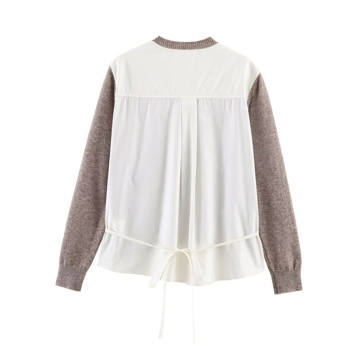 Women's Casual Cardigan with Attached Blouse Trim and V-Neck Mune Fashion