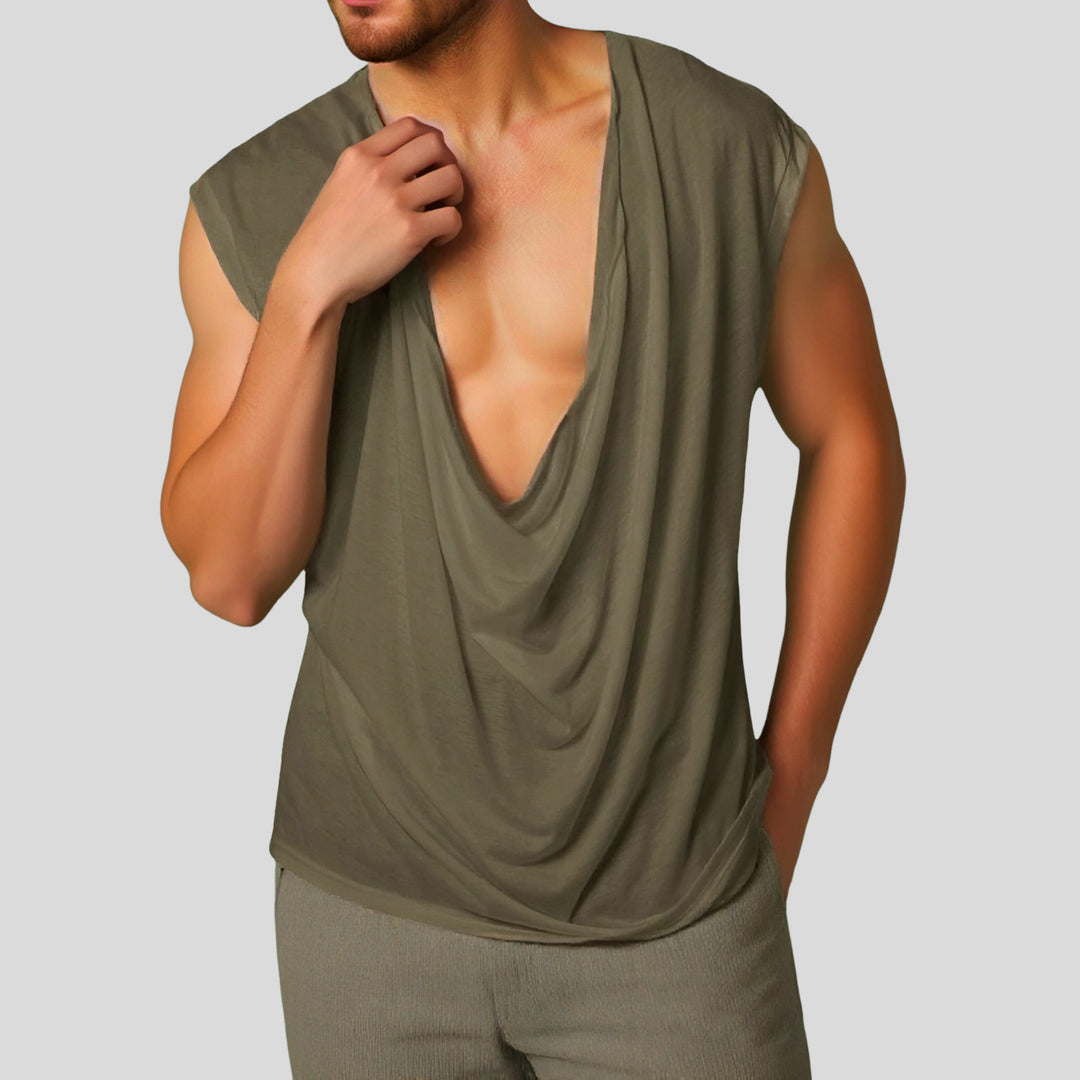 Women draped long top with deep waterfall back and drop shoulder Mune Fashion