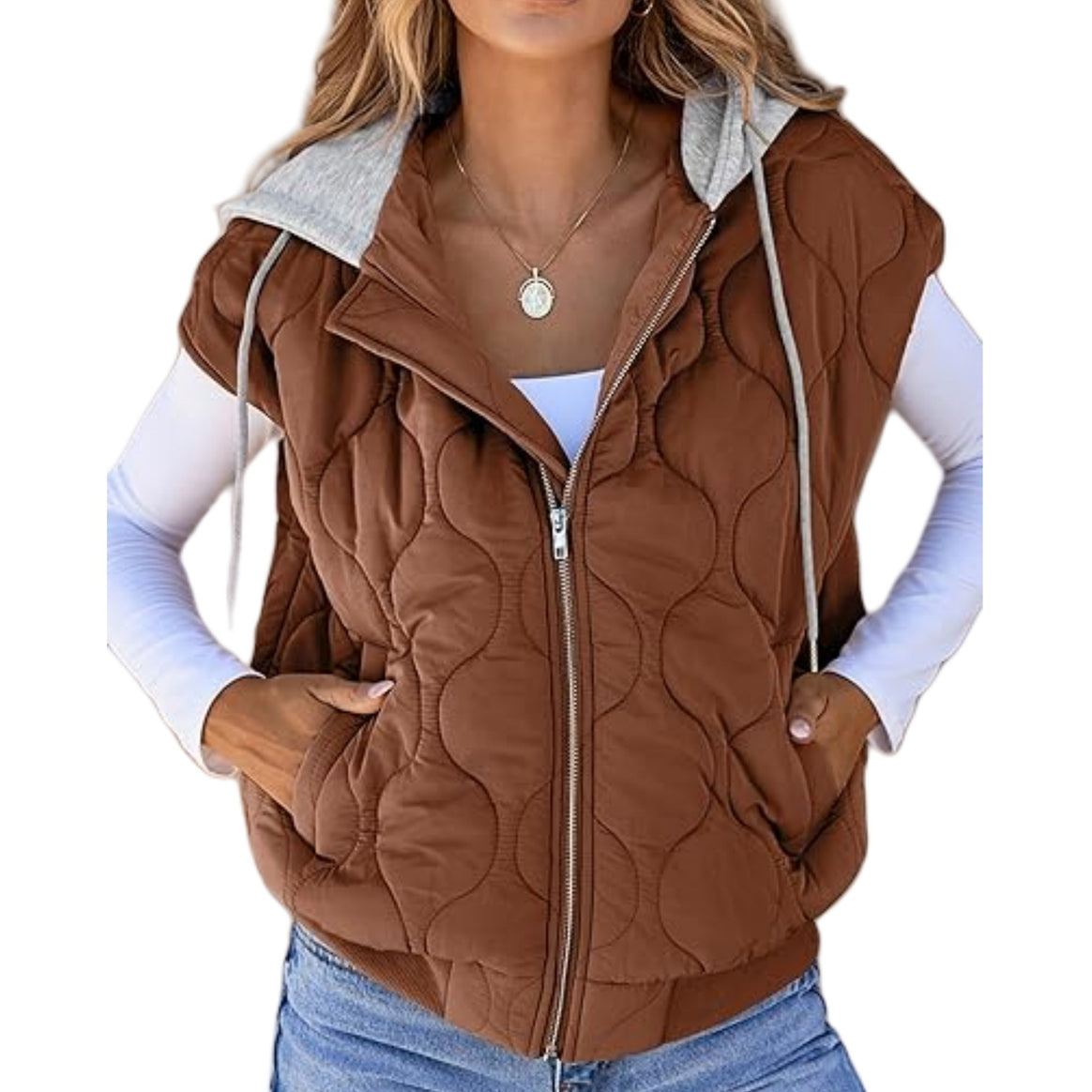 Women's quilted vest with hood, tailored fit and zipper Mune Fashion