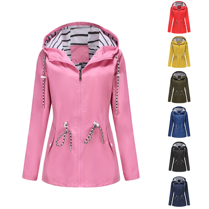 Women's light waterproof parka rain jacket with waist drawstring Mune Fashion