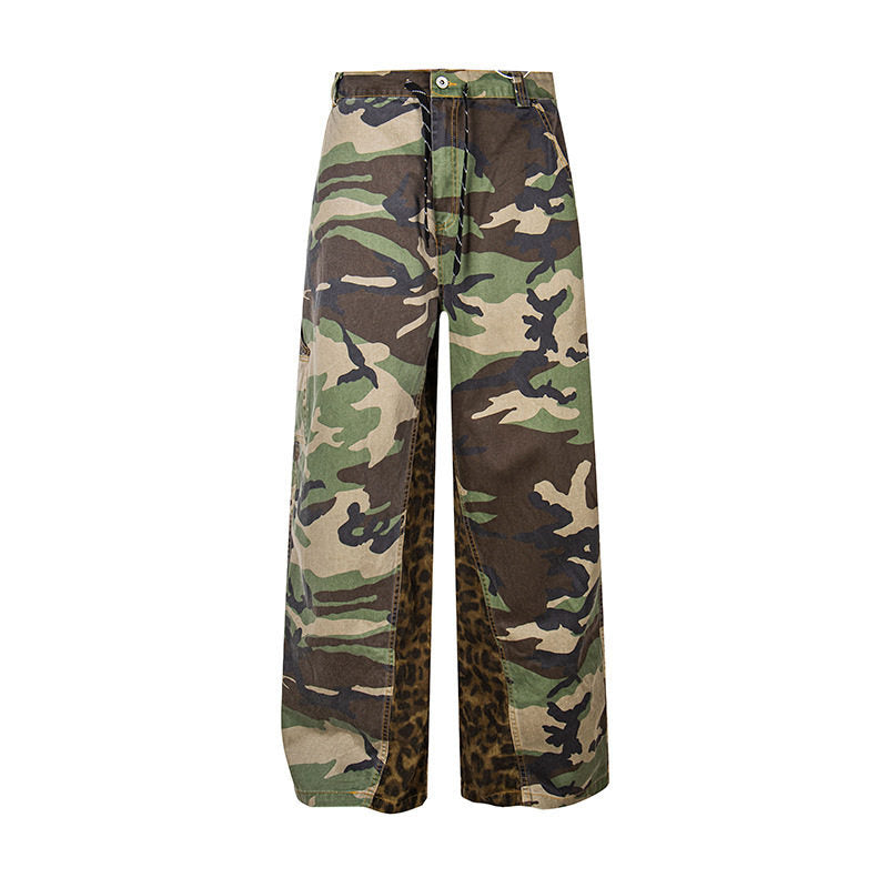 Ladies Wide Cargo Culotte Pants with Camouflage Print and Leopard Detail Mune Fashion
