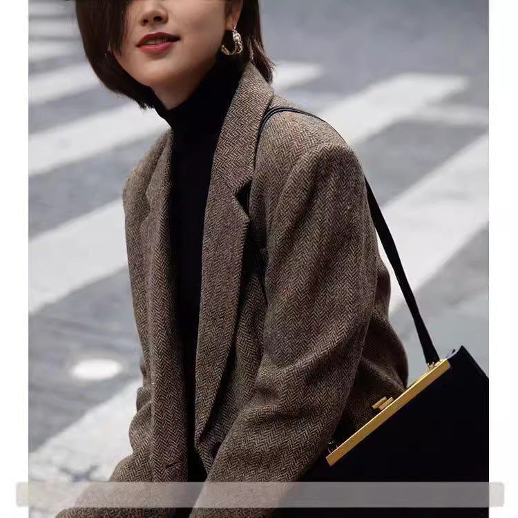 Ladies Elegant Tweed Blazer with Waist Belt Mune Fashion