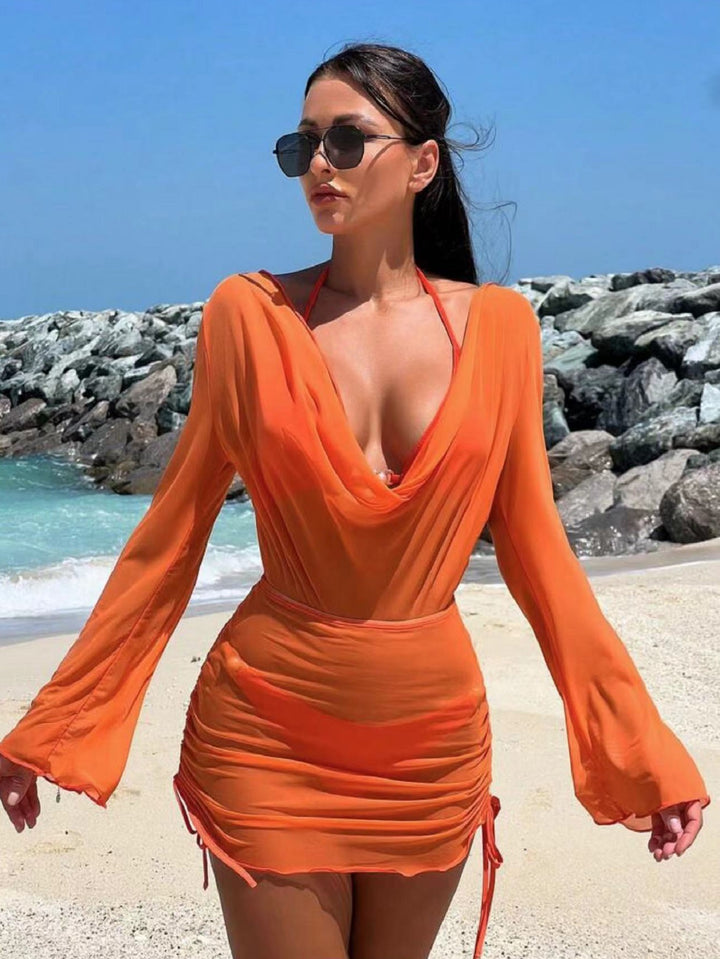 Ladies beach dress with elegant wrap design and long sleeves Mune Fashion