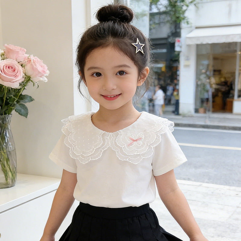 Women's T-Shirt with charming lace collar Mune Fashion