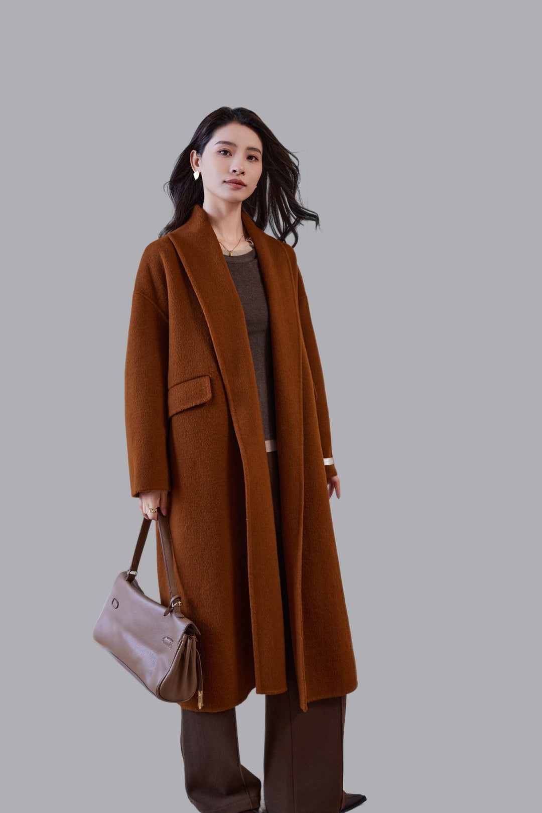 Women's Oversized Wool Coat with Classic Notch Lapel Mune Fashion