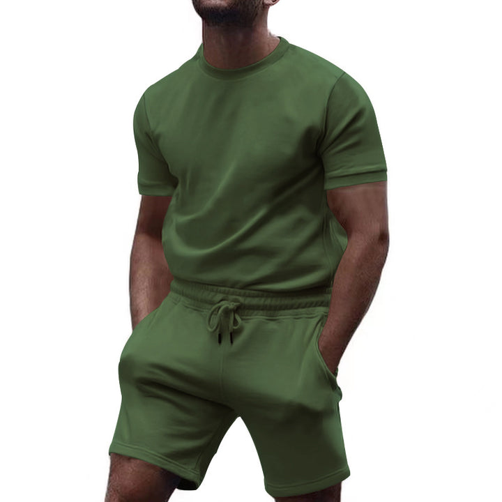 Men's minimalist jersey ensemble with comfortable round neck shirt and elastic drawstring shorts Mune Fashion