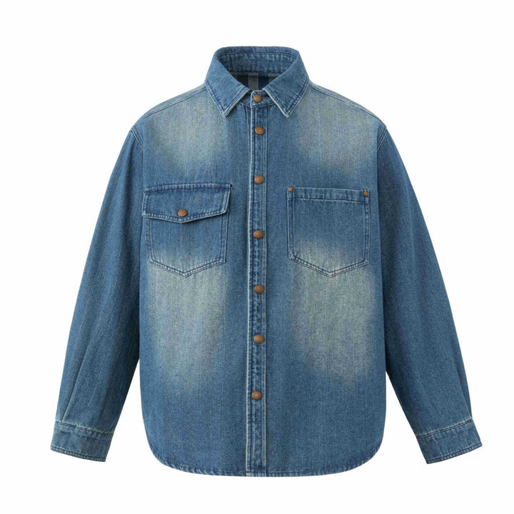Unisex Oversize Denim Jacket with Snap Button Placket and Patch Chest Pockets Mune Fashion