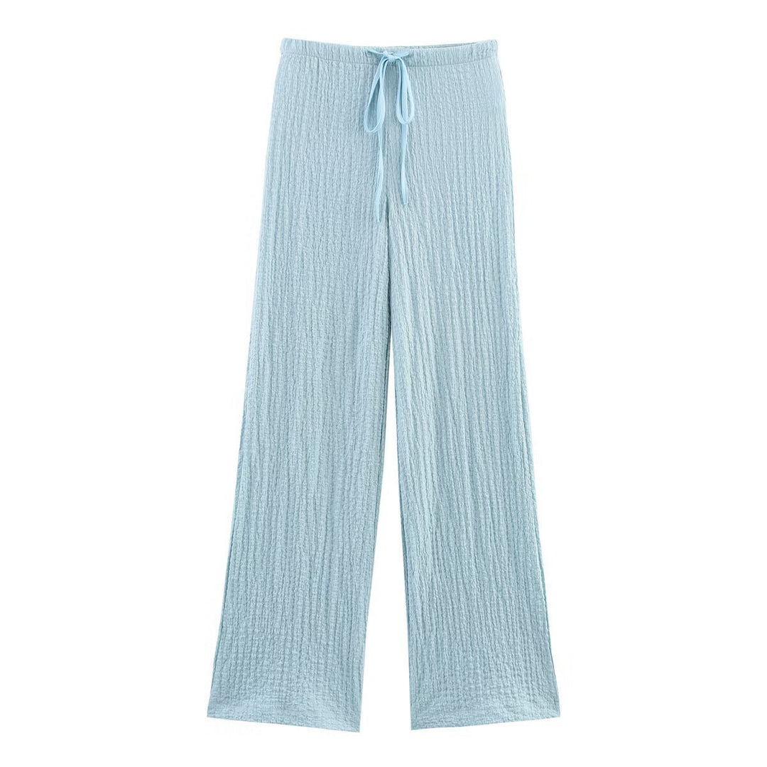 Women's lightweight crinkle lounge pants with wide leg and drawstring Mune Fashion