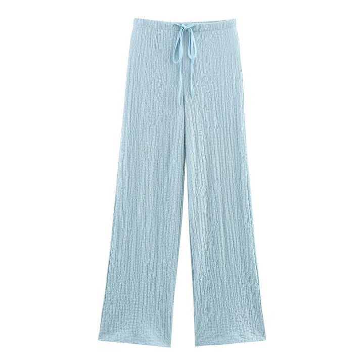 Women's lightweight crinkle lounge pants with wide leg and drawstring Mune Fashion