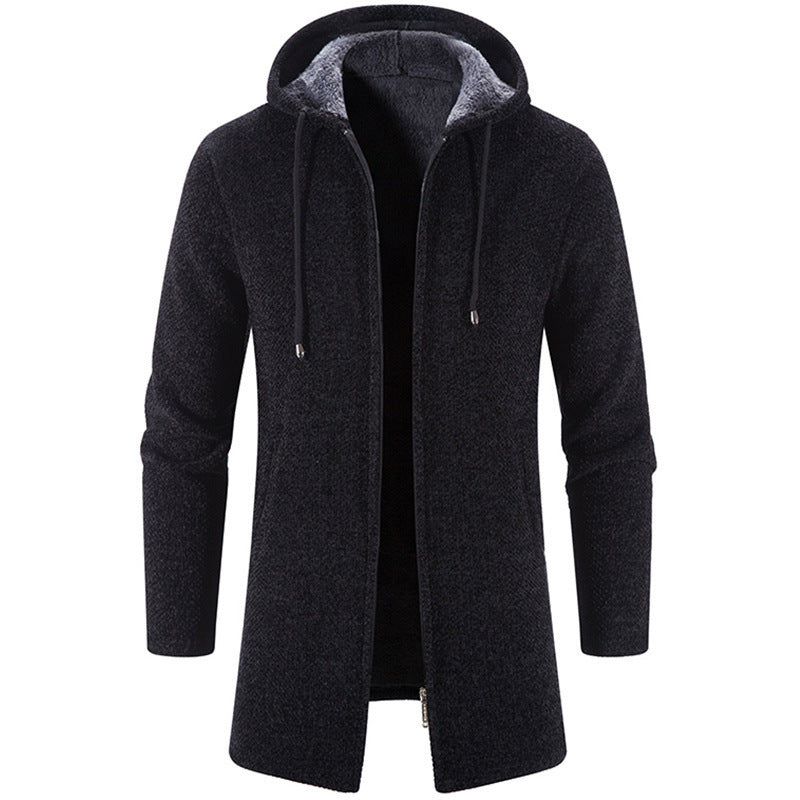 Men's longer hooded knit coat with teddy lining, full zipper and side pockets Mune Fashion