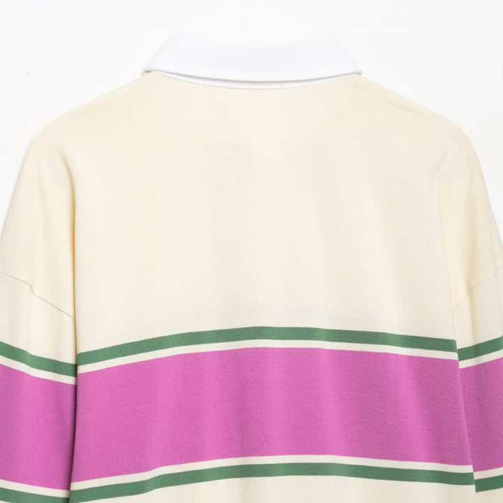 Women's Oversize Rugby Polo Shirt with Wide Block Stripes and Kent Collar Mune Fashion