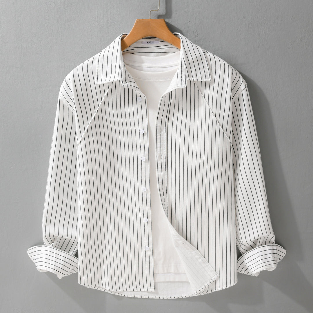 Men's Lightweight Striped Overshirt with Kent Collar and Raglan Sleeves Mune Fashion