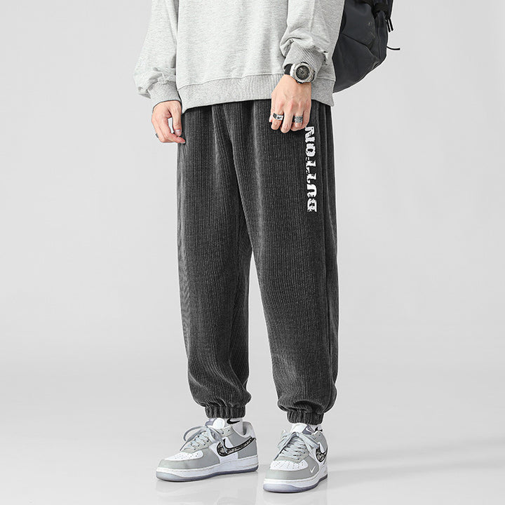 Men's Soft Corduroy Jogging Pants in Relaxed Fit with Elastic Waistband and Cuff Mune Fashion