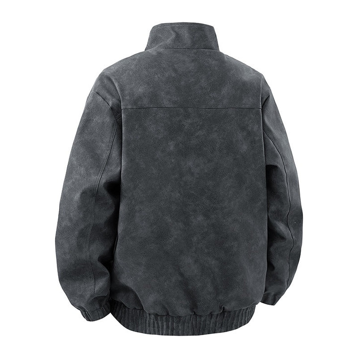 Men's suede leather imitation bomber jacket with stand-up collar and flap pockets Mune Fashion