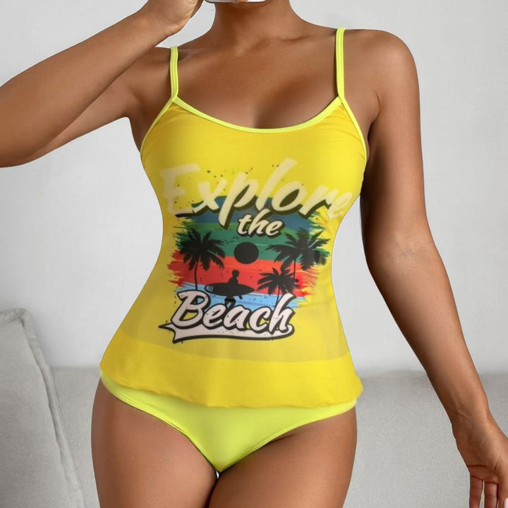 Ladies Tankini Set with sporty graphic design and high-waisted bottoms Mune Fashion