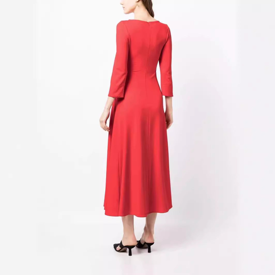 Women Elegant Midi Dress with tailored A-line cut and three-quarter sleeves Mune Fashion