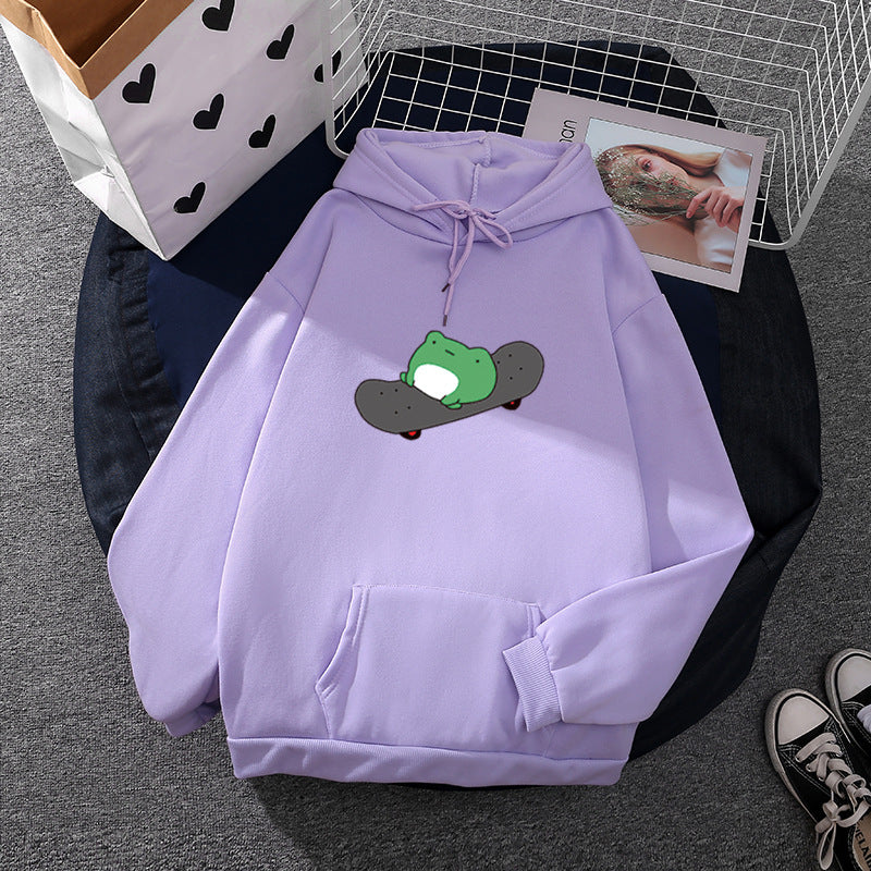 Unisex hooded sweatshirt with skater frog print, soft fleece inner lining and kangaroo pocket Mune Fashion